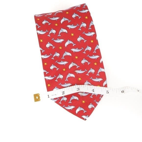 Red Dolphin Patterned Beaufort Tie Rack 100% Silk Made in Italy Tie​​‎ - Picture 2 of 5